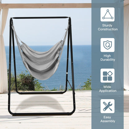 Hanging Padded Hammock Chair with Stand and Heavy Duty Steel-Beige