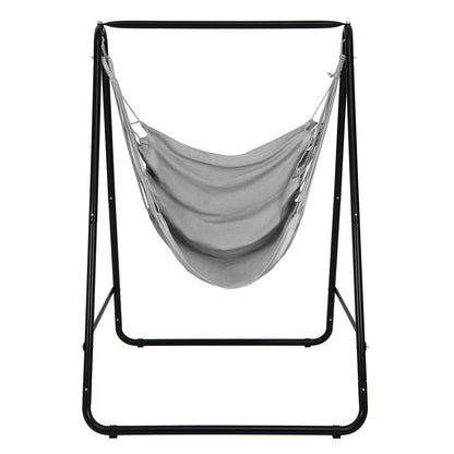 Hanging Padded Hammock Chair with Stand and Heavy Duty Steel-Beige