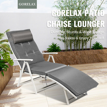 Adjustable Outdoor Lightweight Folding Chaise Lounge Chair with Pillow-Black