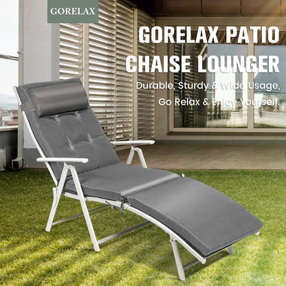 Adjustable Outdoor Lightweight Folding Chaise Lounge Chair with Pillow-Black