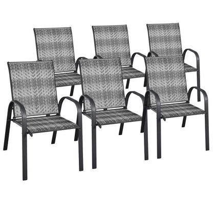 Set of 6 Outdoor PE Wicker Stackable Chairs with Sturdy Steel Frame-Brown