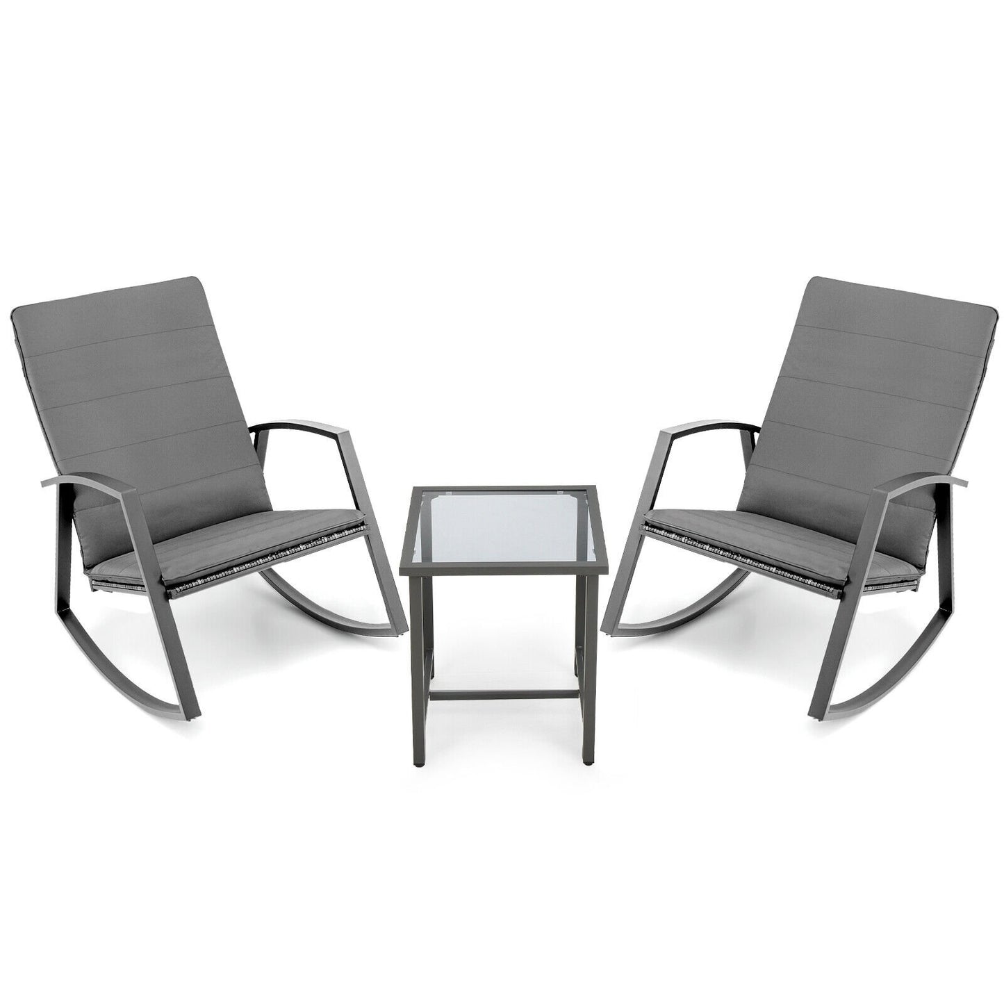 3 Pieces Patio Rattan Rocking Furniture Set-Brown