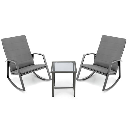 3 Pieces Patio Rattan Rocking Furniture Set-Brown