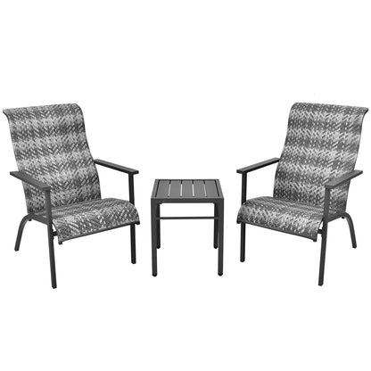 3 Pieces Patio Rattan Bistro Set with High Backrest and Armrest-Brown