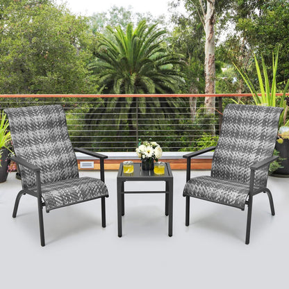 3 Pieces Patio Rattan Bistro Set with High Backrest and Armrest-Brown