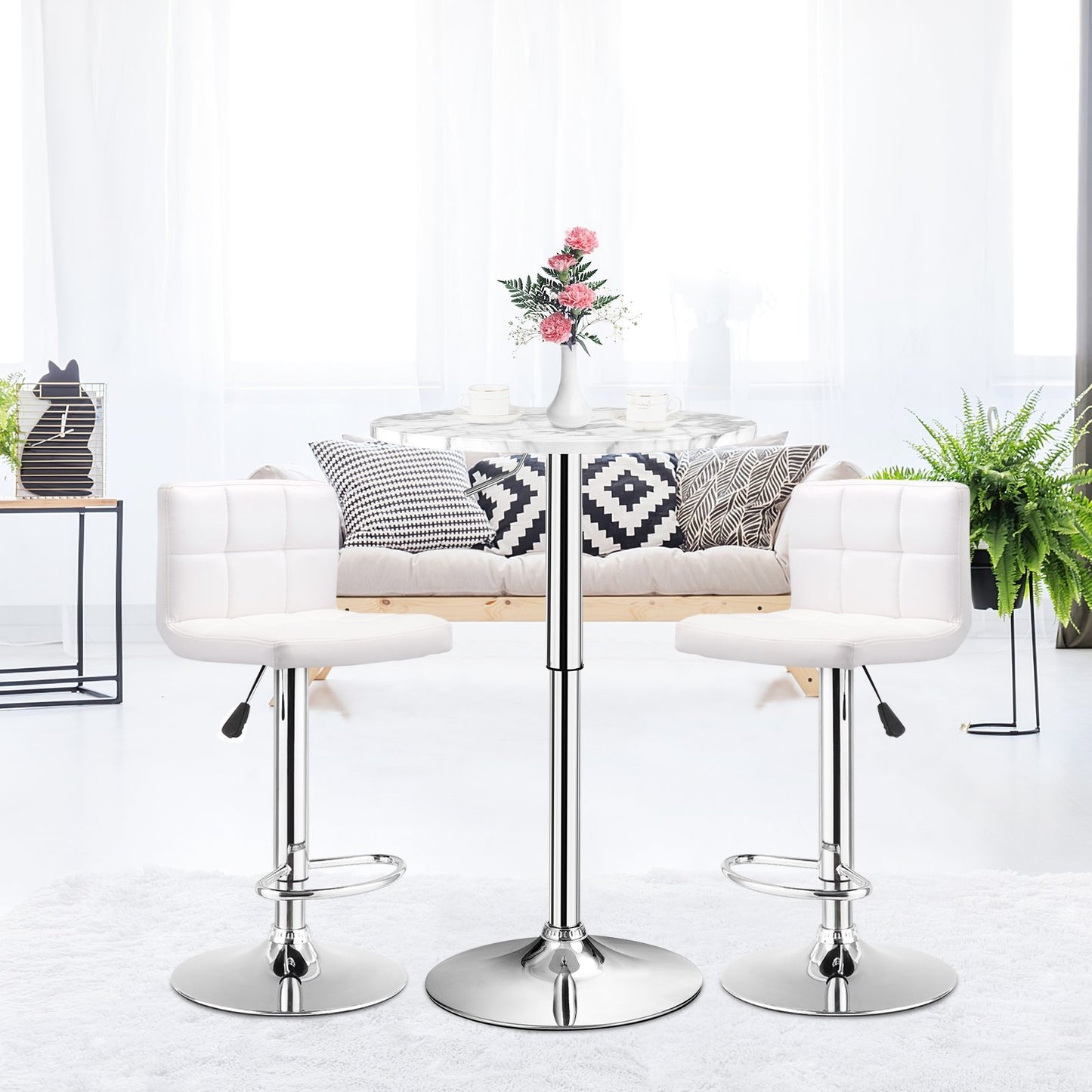 Round Height Adjustable Bistro Bar Table Black