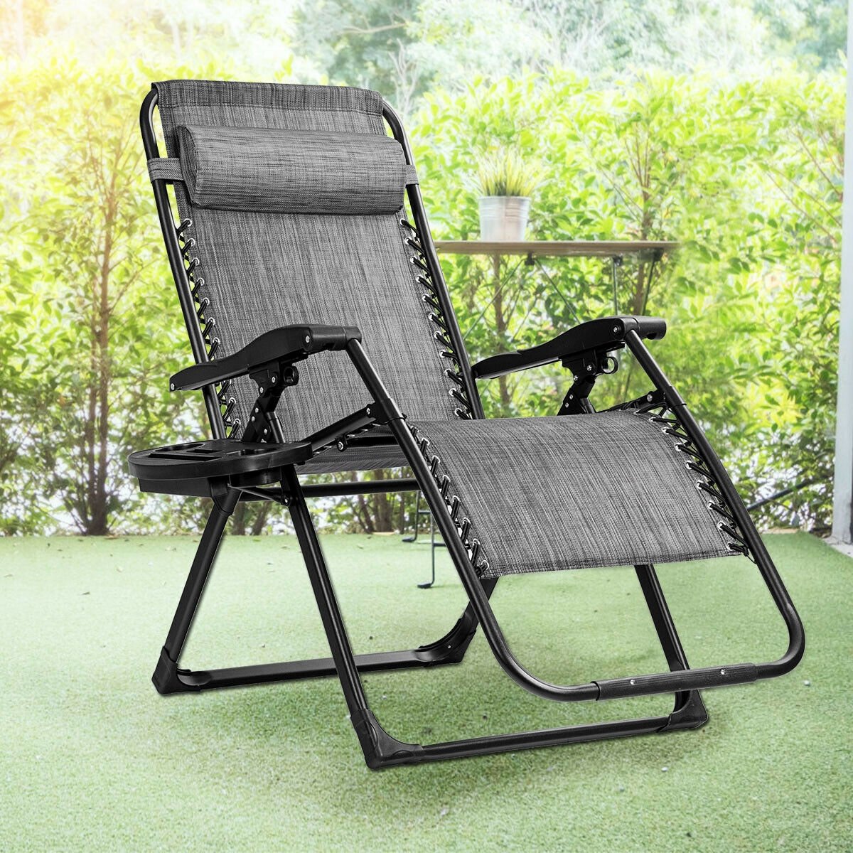 Oversize Lounge Chair with Cup Holder of Heavy Duty for outdoor-Beige