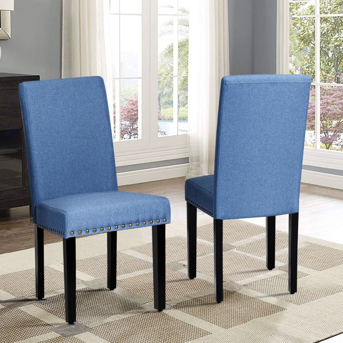 Set of 2 Fabric Upholstered Dining Chairs with Nailhead-Light Sage
