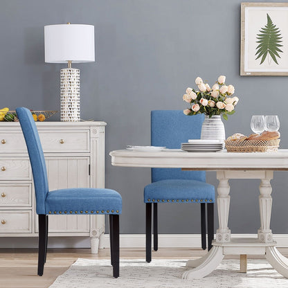 Set of 2 Fabric Upholstered Dining Chairs with Nailhead-Light Sage