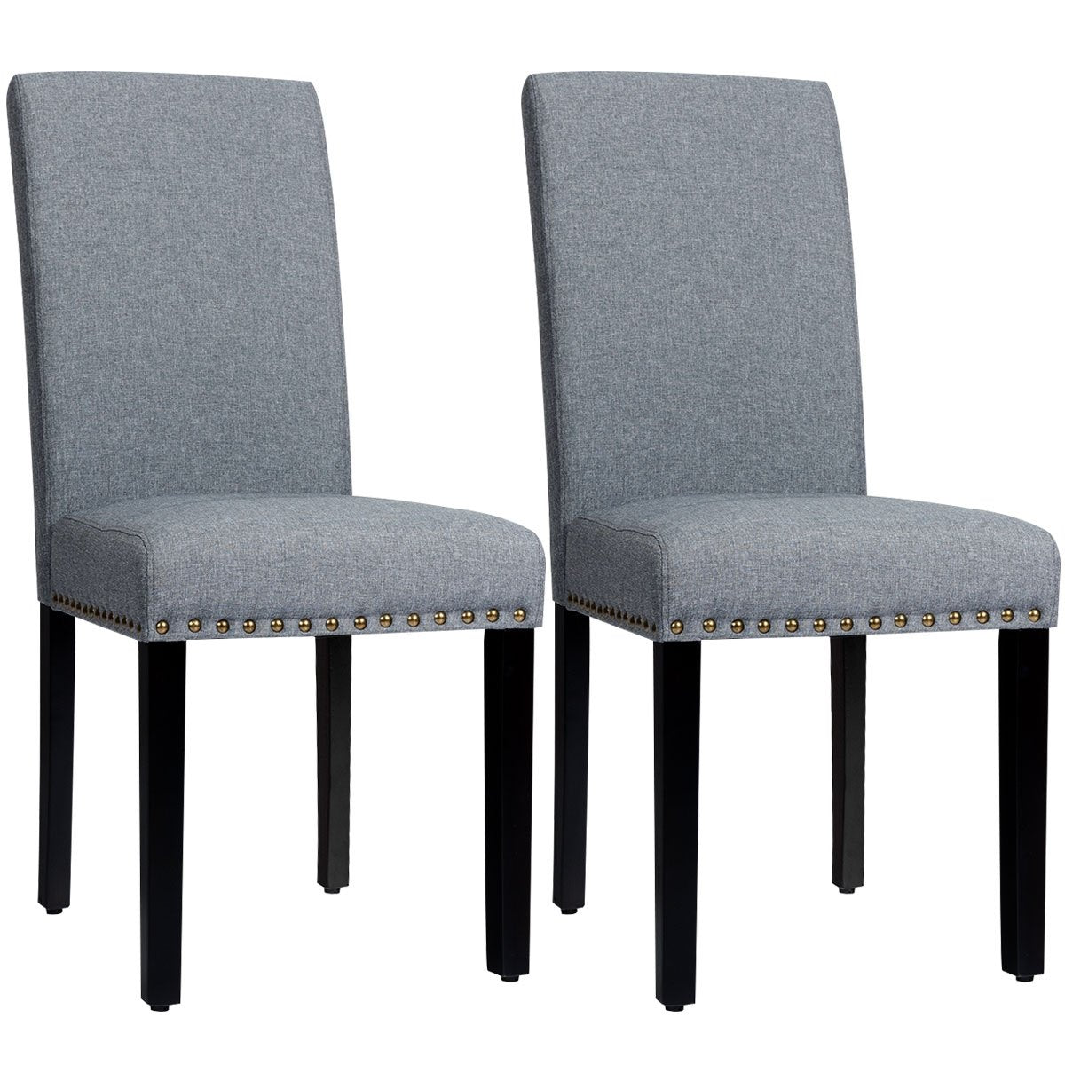 Set of 2 Fabric Upholstered Dining Chairs with Nailhead-Light Sage