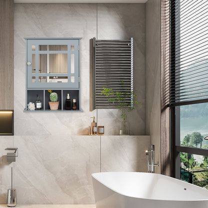 Wall Mounted and Mirrored Bathroom Cabinet-Brown