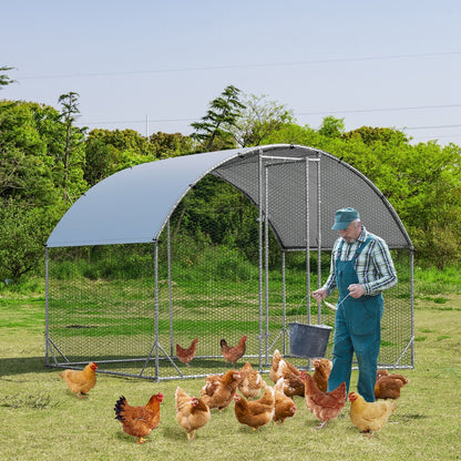 6.2 Feet/12.5 Feet/19 Feet Large Metal Chicken Coop Outdoor Galvanized Dome Cage with Cover-L