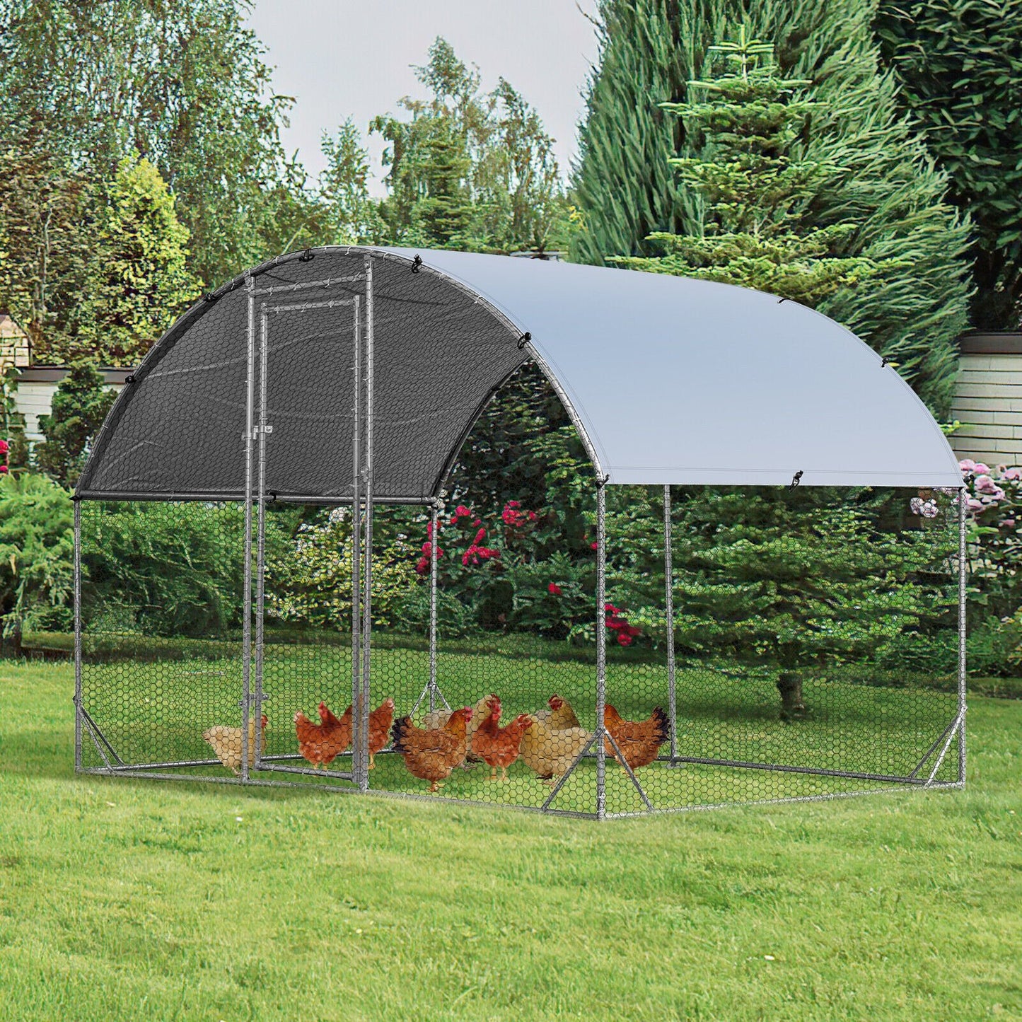 6.2 Feet/12.5 Feet/19 Feet Large Metal Chicken Coop Outdoor Galvanized Dome Cage with Cover-L