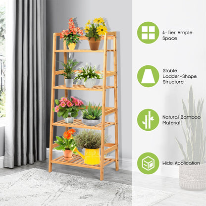 4-Tier Bamboo Plant Rack with Guardrails Stable and Space-Saving-Brown