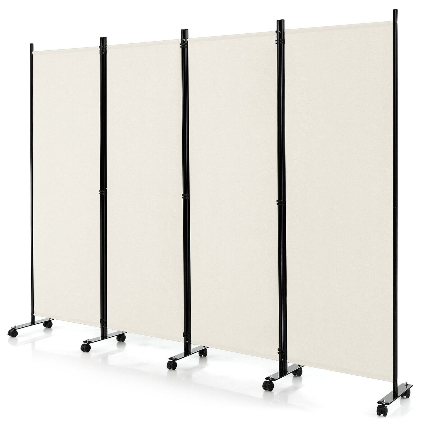 4-Panel Folding Room Divider 6 Feet Rolling Privacy Screen with Lockable Wheels-Black