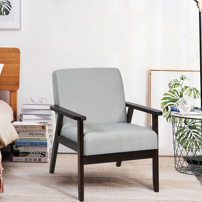 Solid Rubber Wood Fabric Accent Armchair-Beige