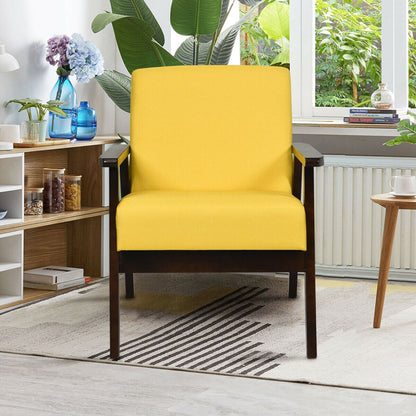 Solid Rubber Wood Fabric Accent Armchair-Beige