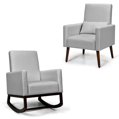 2-in-1 Fabric Upholstered Rocking Chair with Pillow-Beige