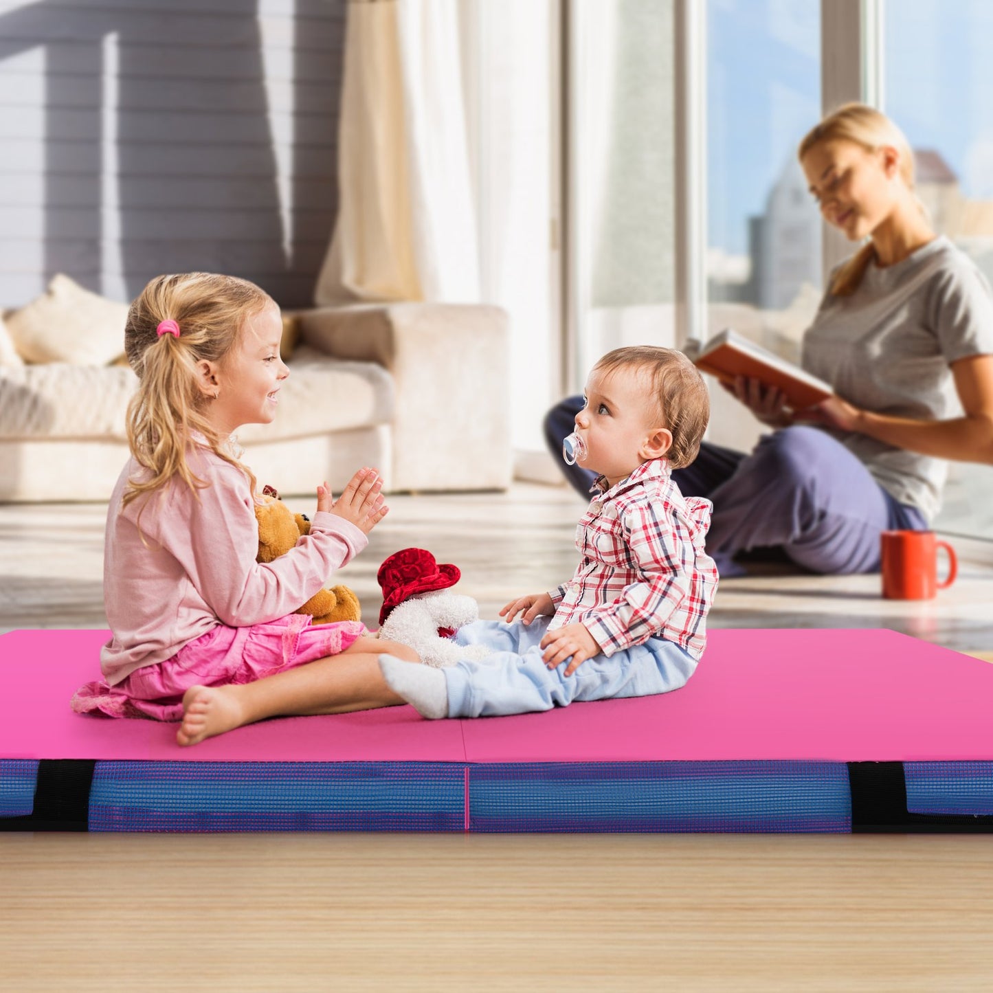 4ft x 4ft x 4in Bi-Folding Gymnastic Tumbling Mat with Handles and Cover-Blue