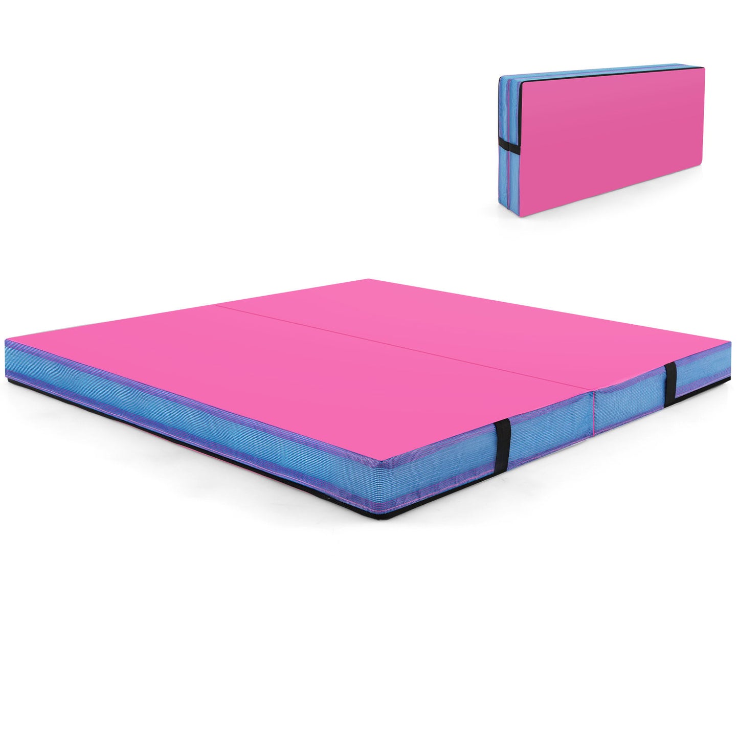 4ft x 4ft x 4in Bi-Folding Gymnastic Tumbling Mat with Handles and Cover-Blue