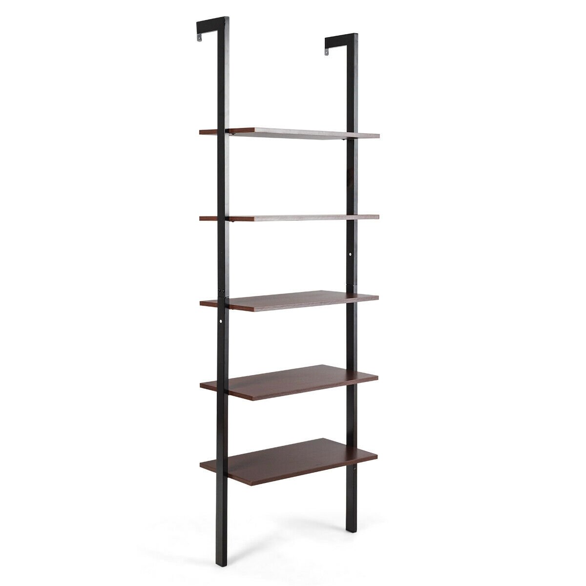 5-Tier Wood Look Ladder Shelf with Metal Frame for Home-Bronze