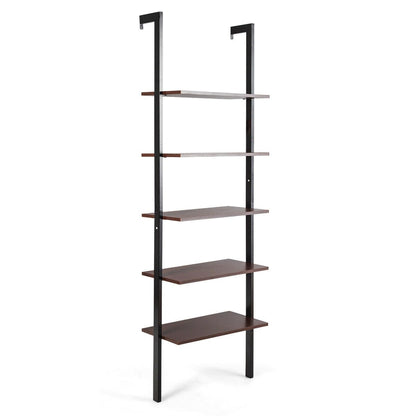 5-Tier Wood Look Ladder Shelf with Metal Frame for Home-Bronze