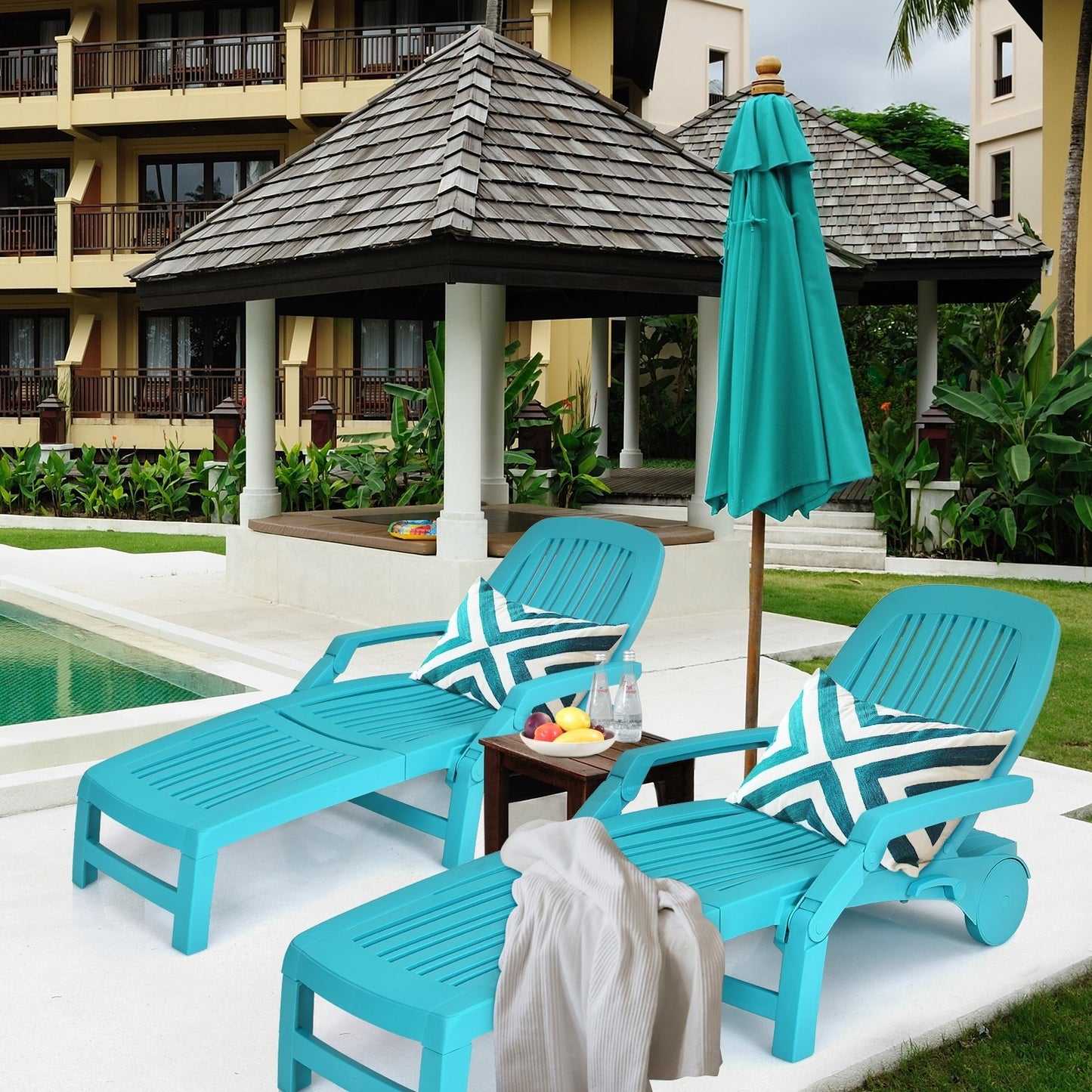 Adjustable Patio Sun Lounger with Weather Resistant Wheels-Black