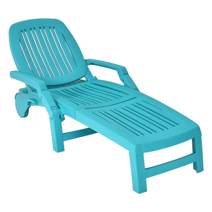 Adjustable Patio Sun Lounger with Weather Resistant Wheels-Black
