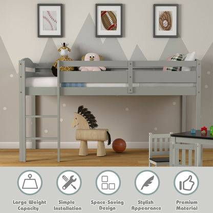 Wooden Twin Low Loft Bunk Bed with Guard Rail and Ladder-Dark Brown