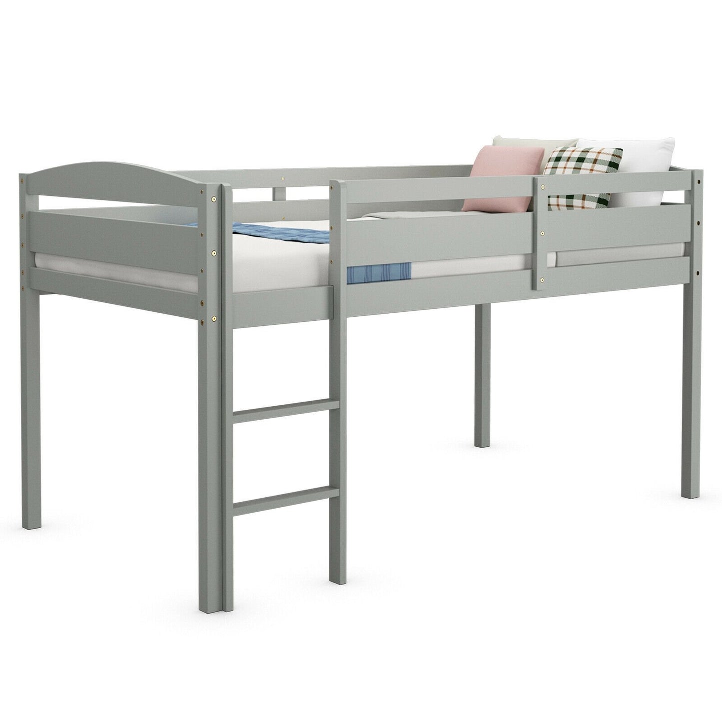 Wooden Twin Low Loft Bunk Bed with Guard Rail and Ladder-Dark Brown