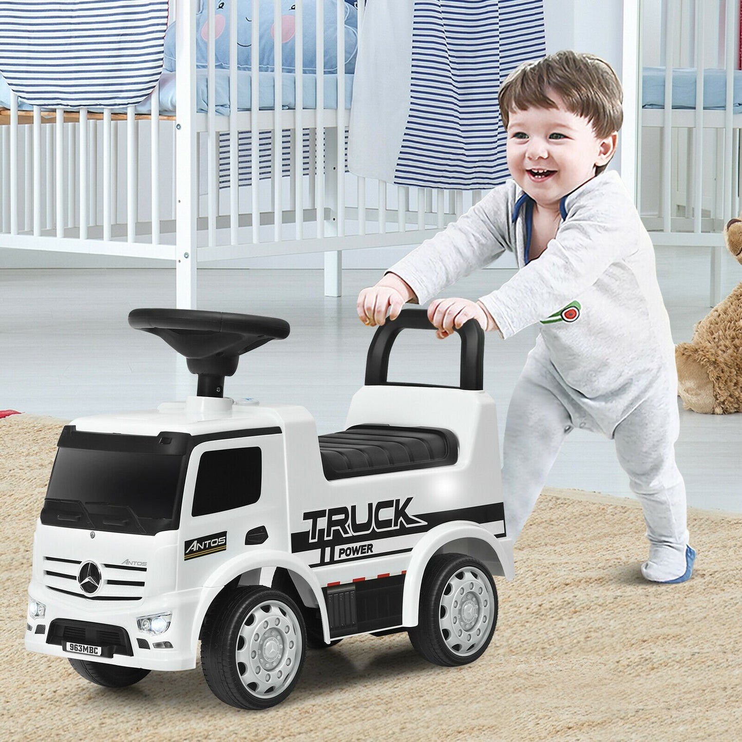 Mercedes Benz Kids Ride On Push Licensed Police Car-Blue