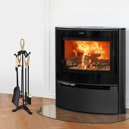 5 Pieces Rustic Heavy Duty Compact Wrought Iron Fireplace Tools Set