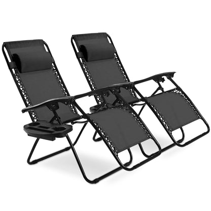 2 Pieces Folding Lounge Chair with Zero Gravity - Beige