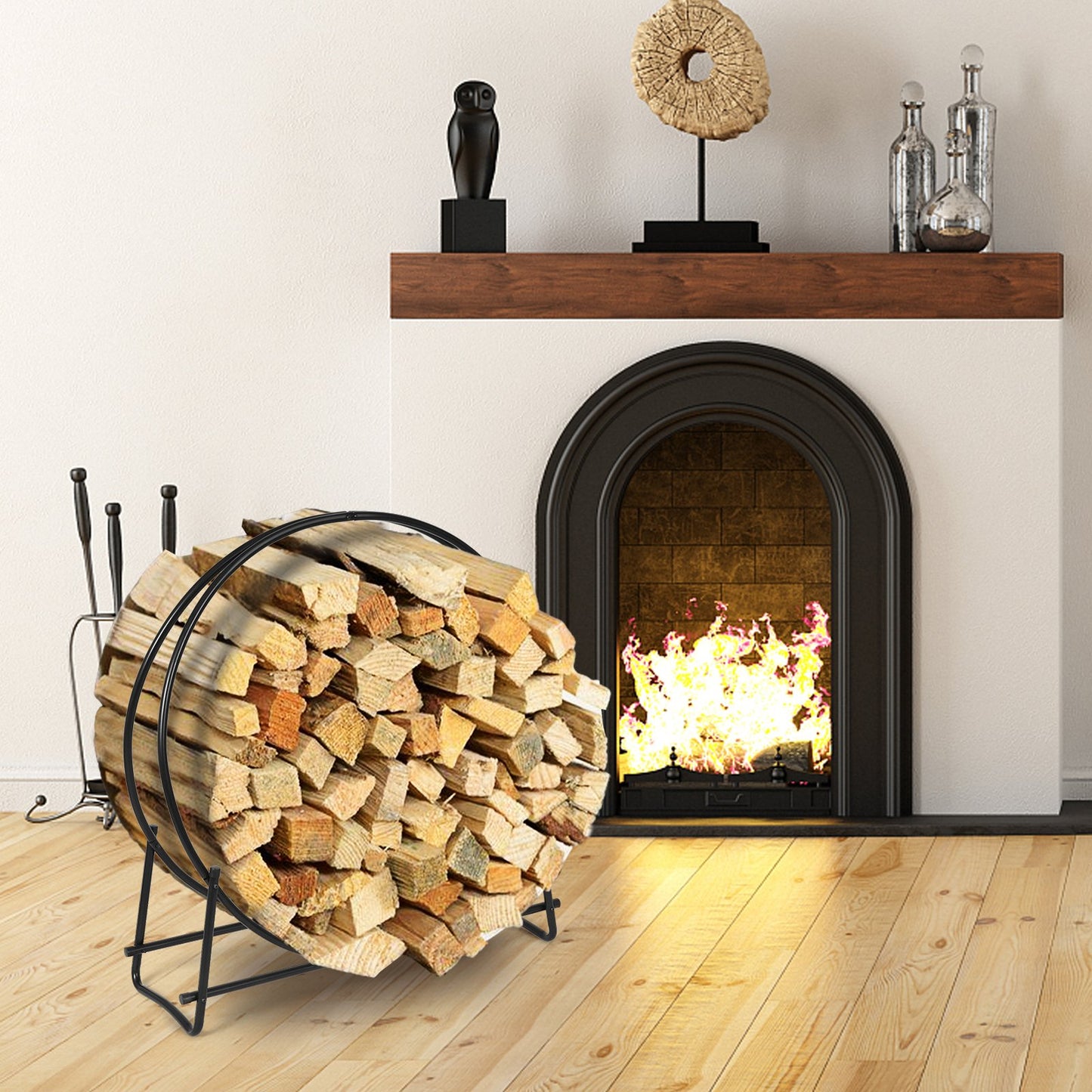 30-Inch Tubular Steel Log Hoop Firewood Storage Rack