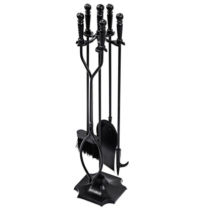 Five-piece 31-inch fireplace tools set with poker, tongs, brush, shovel, and stand from Wilsons Home Store for outdoor fireplaces.