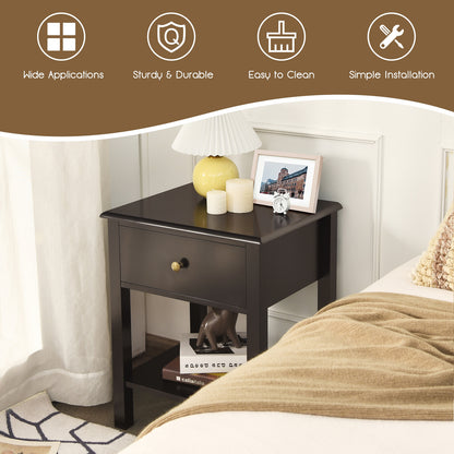 Nightstand End Table with Drawer and Shelf-Black