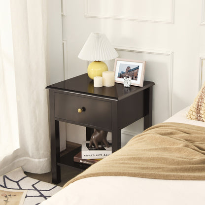 Nightstand End Table with Drawer and Shelf-Black