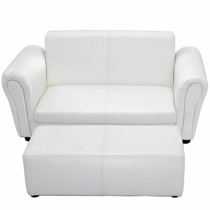 Black/White Kids Double Sofa with Ottoman-Black
