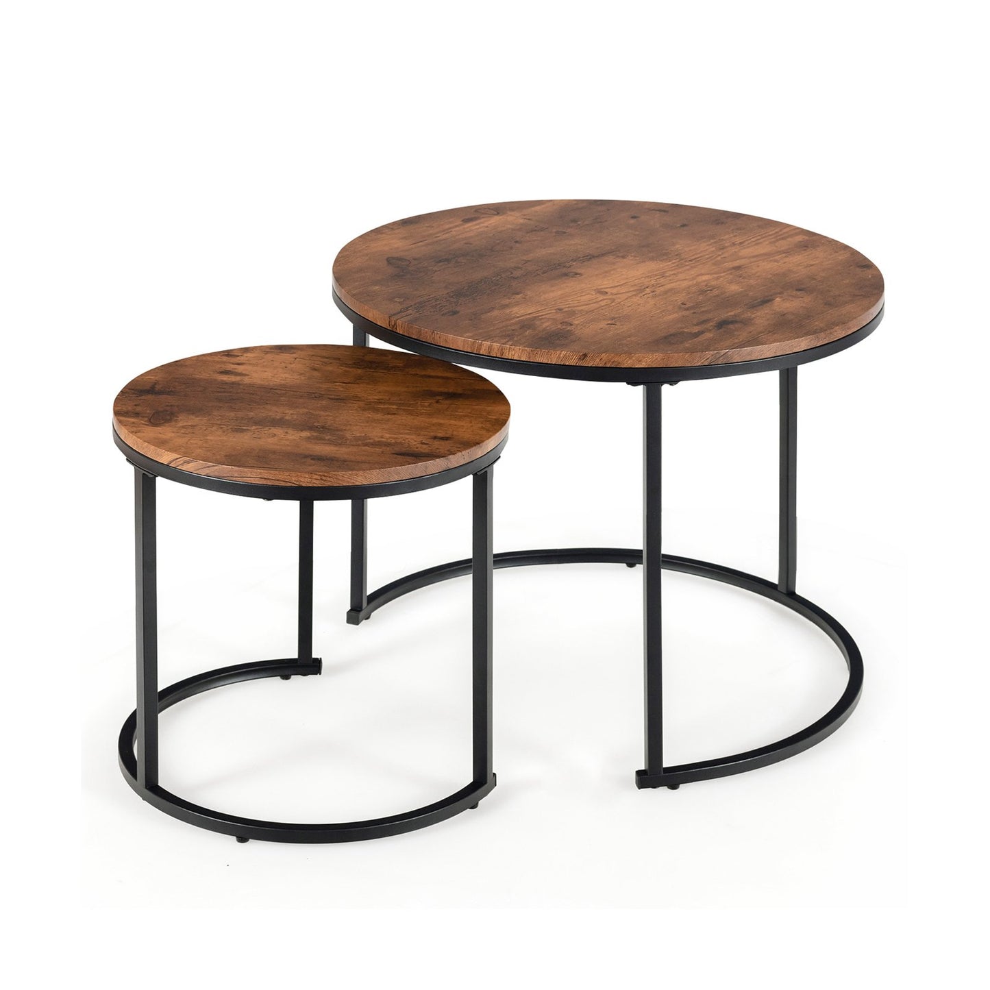 Set of 2 Modern Round Stacking Nesting Coffee Tables for Living Room-Light Brown