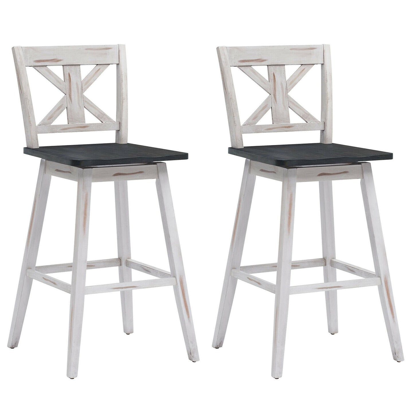 Set of 2 360-Degree Swivel Bar Stools for Home Restaurant-Black