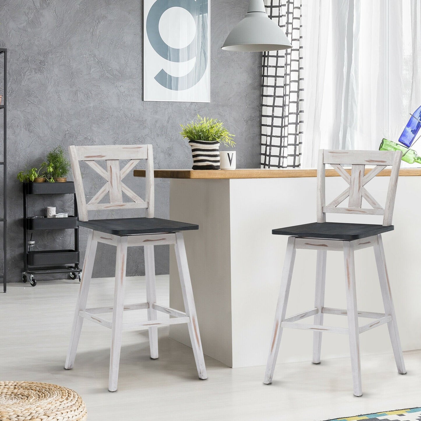 Set of 2 360-Degree Swivel Bar Stools for Home Restaurant-Black