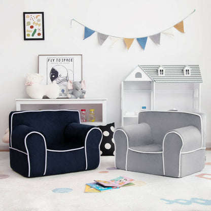 Upholstered Kids Sofa with Velvet Fabric and High-Quality Sponge-Blue