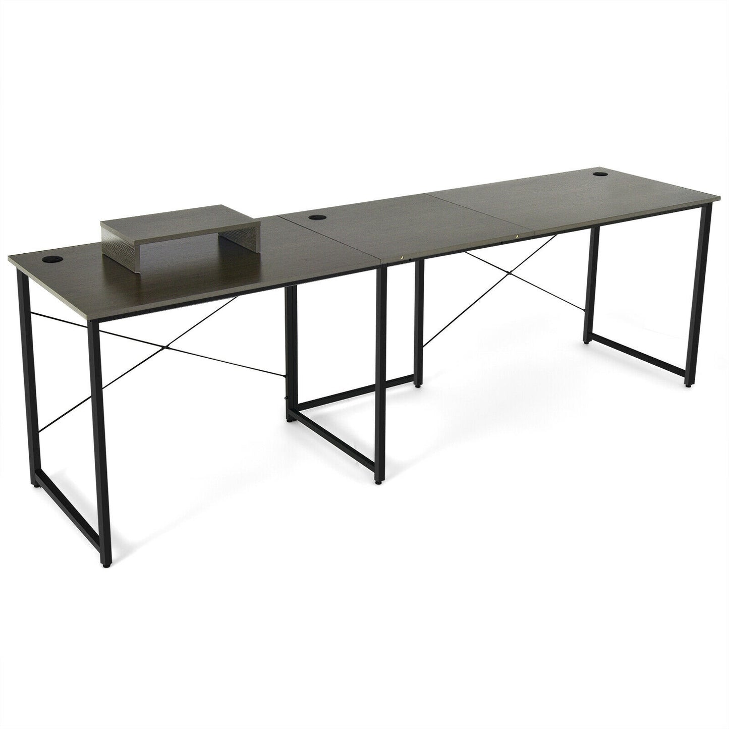 95 Inch 2-Person L-Shaped Long Reversible Computer Desk with Monitor Stand-Black