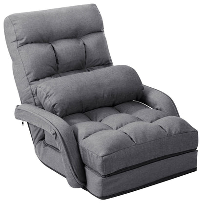Folding Lazy Floor Chair Sofa with Armrests and Pillow-Blue