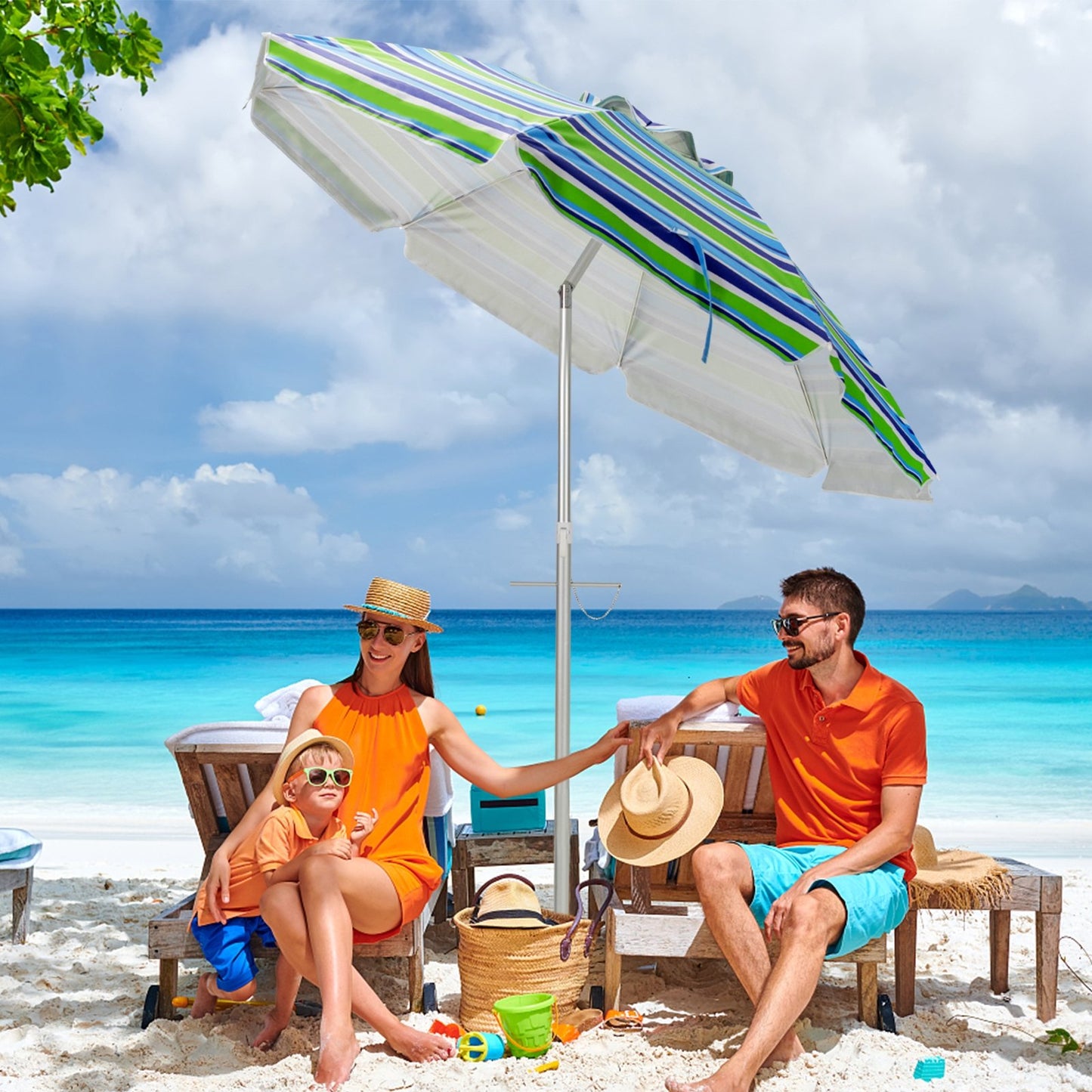 6.5 Feet Beach Umbrella with Sun Shade and Carry Bag without Weight Base-Blue