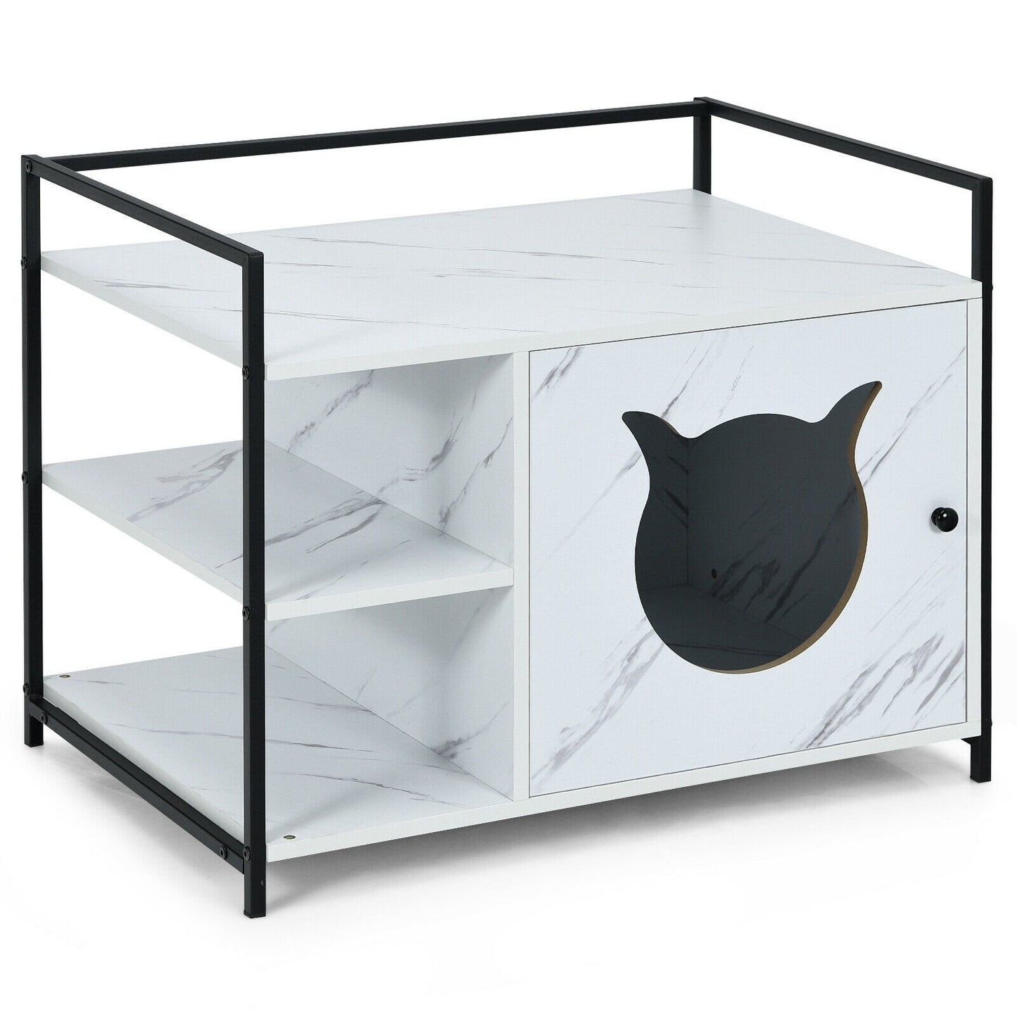 Enclosure Hidden Litter Furniture Cabinet with 2-Tier Storage Shelf-Gray