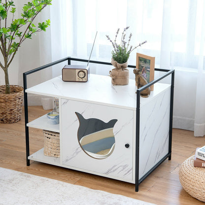 Enclosure Hidden Litter Furniture Cabinet with 2-Tier Storage Shelf-Gray