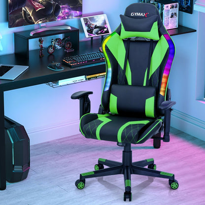 Gaming Chair Adjustable Swivel Computer Chair with Dynamic LED Lights-Blue
