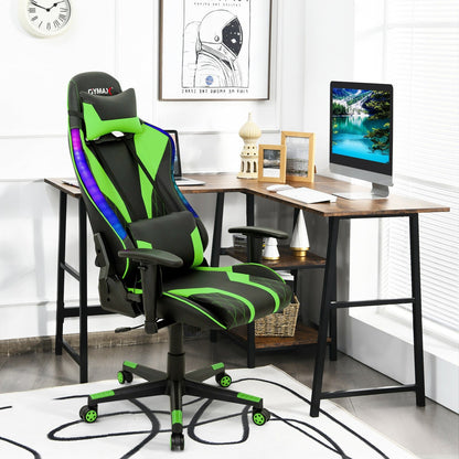 Gaming Chair Adjustable Swivel Computer Chair with Dynamic LED Lights-Blue