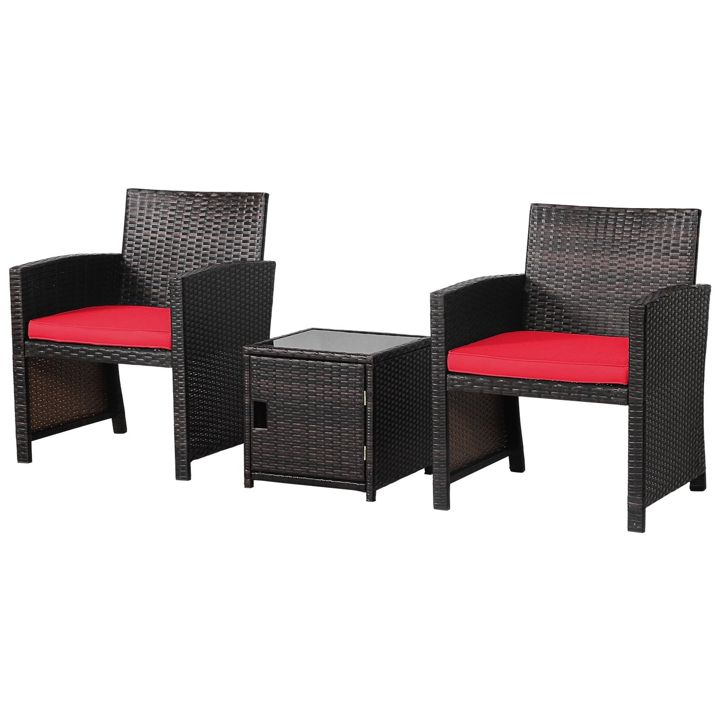 3 Pieces Patio Wicker Furniture Set with Storage Table and Protective Cover-Gray